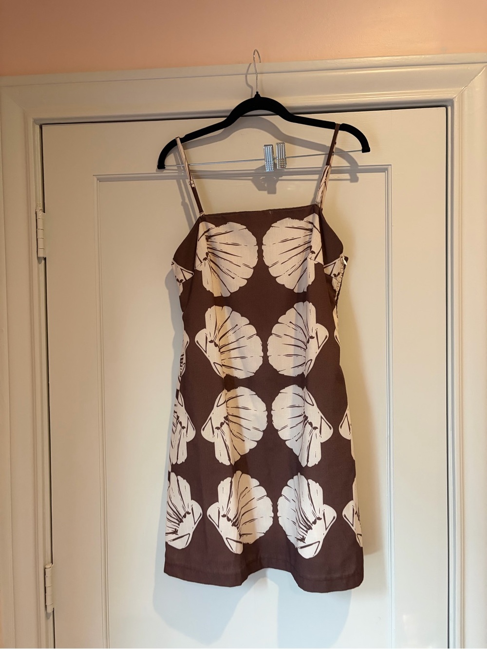 Amazon Brown and White Shell-Print Spaghetti Strap Mini Dress